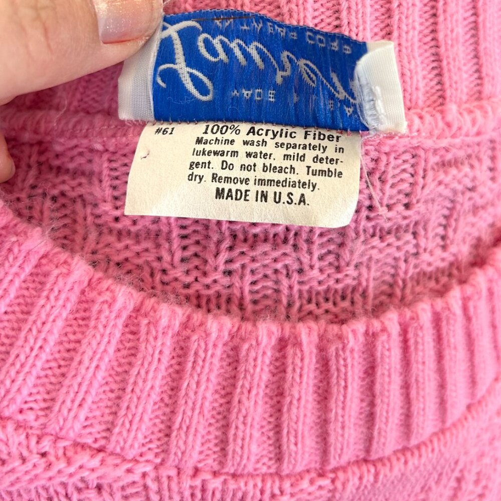 VINTAGE 70s-80s Pink Knit Pullover Sweater - Picture 7 of 8